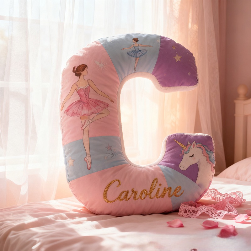 Personalized Graphic 3D Fantacy Horse Ballerina Alphabet Shaped Pillow for Dance Lovers Initial Pillow Christmas Gift for Kids