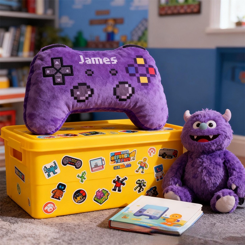 Personalized Graphic 3D Print Pixel Style Game Controller Shaped Pillow for Game Lovers Plush Pillow Christmas Gift for Kids