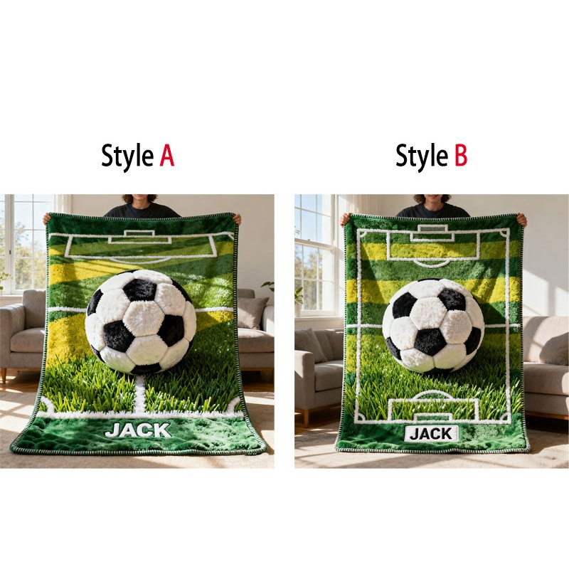 Personalized Soccer Blanket with Custom Name and Field Design for Kids and Soccer Lover