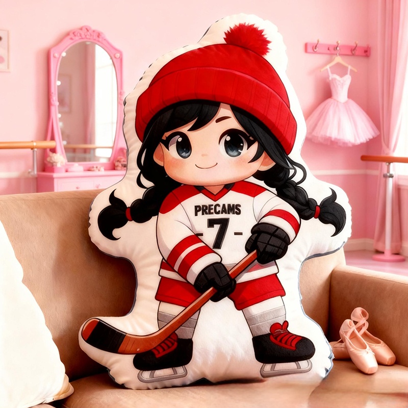Personalized Cute Ice Hockey Pillow with Custom Details for Kids Girls and Boys