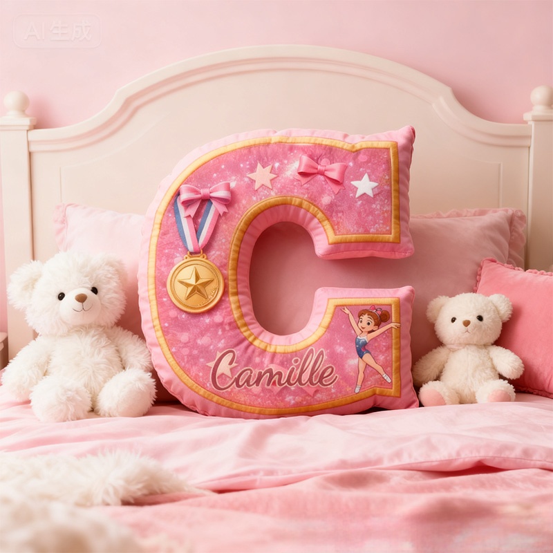 Personalized Graphic 3D Print Gliiter Style Sweet Gymnastic Alphabet Shaped Pillow for Gymnastic Lovers Initial Pillow Christmas Gift for Kids
