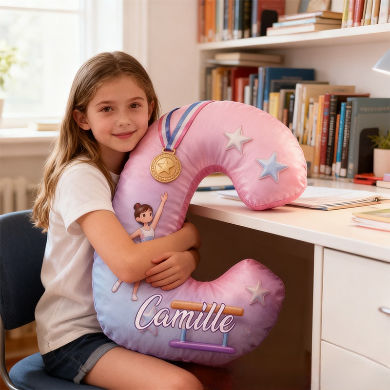Personalized Graphic 3D Print You Are My Champion Gymnastic Alphabet Shaped Pillow for Gymnastic Lovers Initial Pillow Christmas Gift for Kids