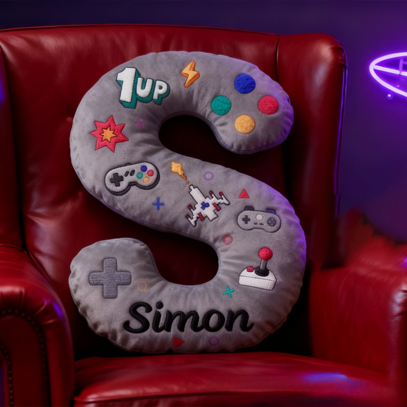 Personalized Gamer Themed Letter Pillow Game Controller Letter Pillow Retro Gamer Gifts for Kid Game Geek Lover