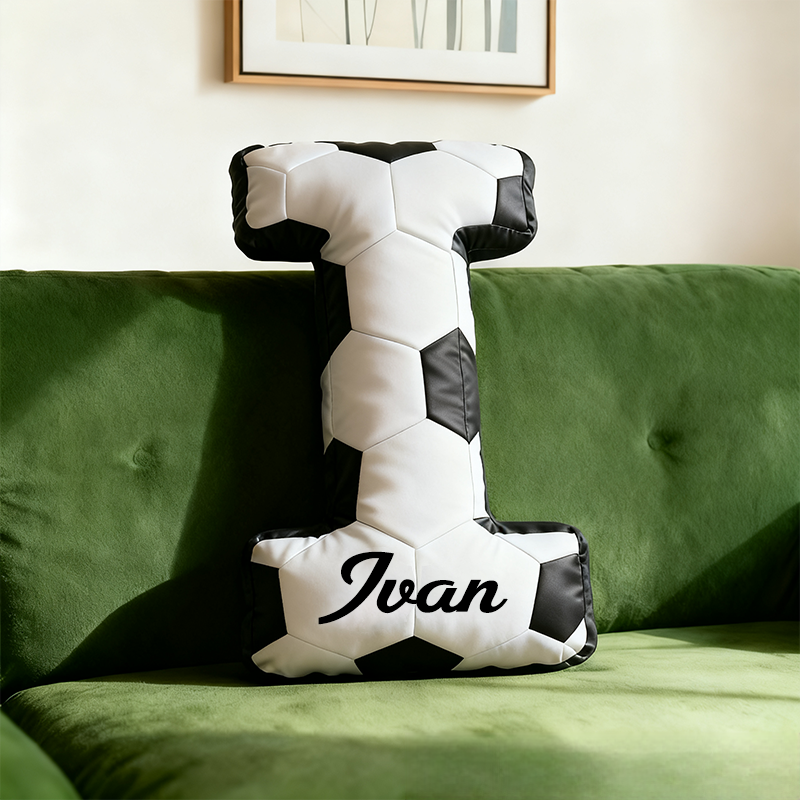 Personalized Soccer Ball Letter Pillow with Custom Name Design