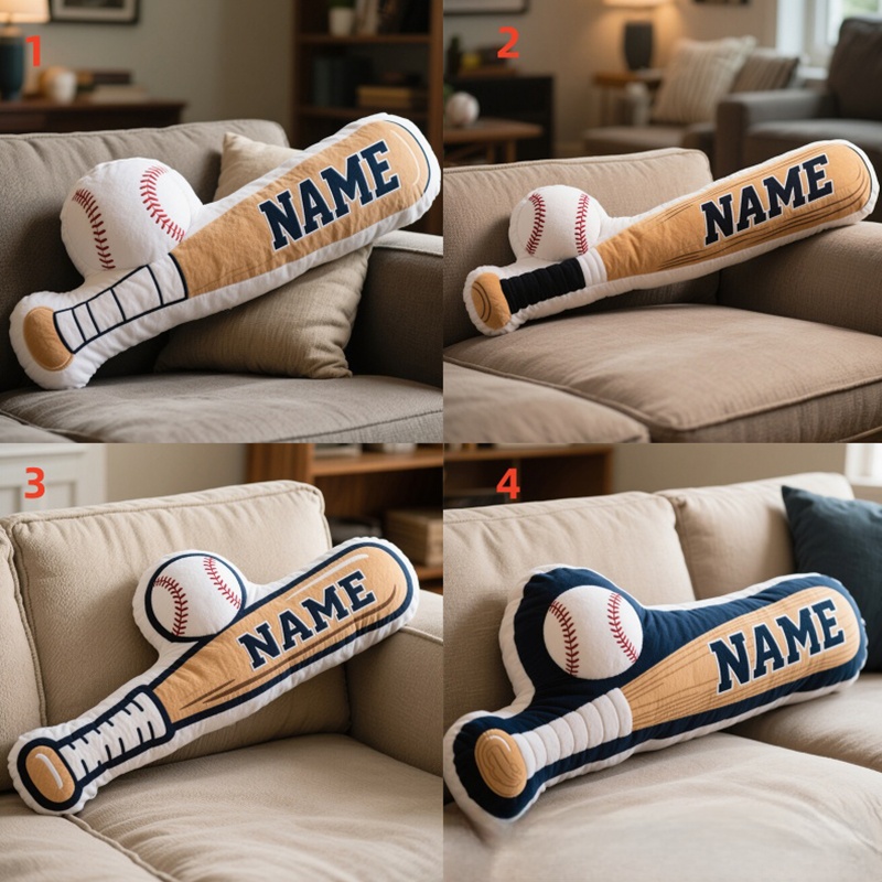 Personalized Baseball Bat and Ball Pillow with Custom Name for Baseball Lovers