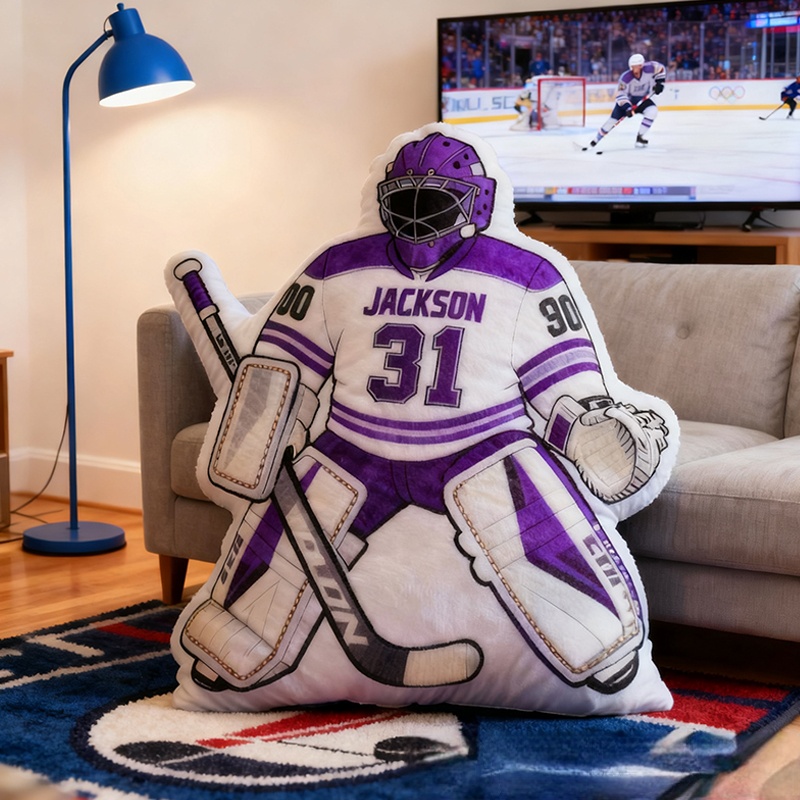 Personalized Ice Hockey Goalie-Shaped Pillow with Custom Name and Number for Ice Hockey Fans
