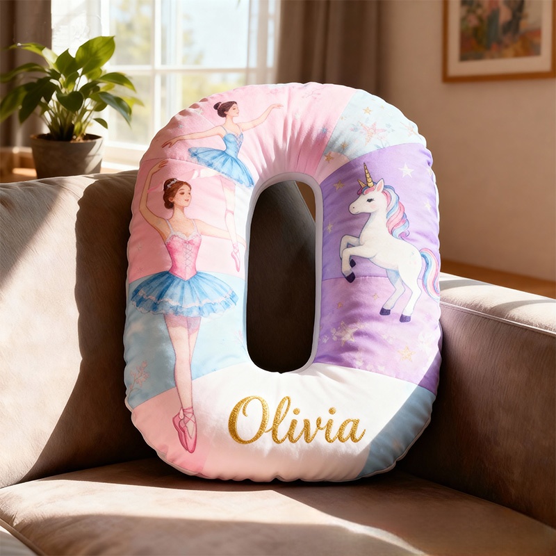Personalized Graphic 3D Fantacy Horse Ballerina Alphabet Shaped Pillow for Dance Lovers Initial Pillow Christmas Gift for Kids
