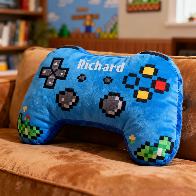 Personalized Graphic 3D Print Pixel Style Game Controller Shaped Pillow for Game Lovers Plush Pillow Christmas Gift for Kids
