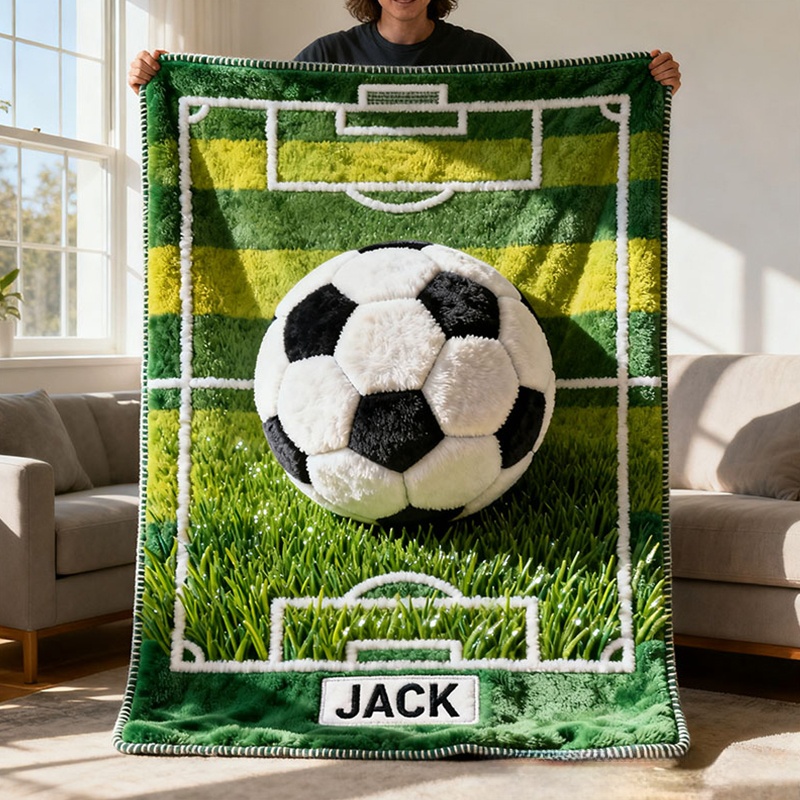 Personalized Soccer Blanket with Custom Name and Field Design for Kids and Soccer Lover