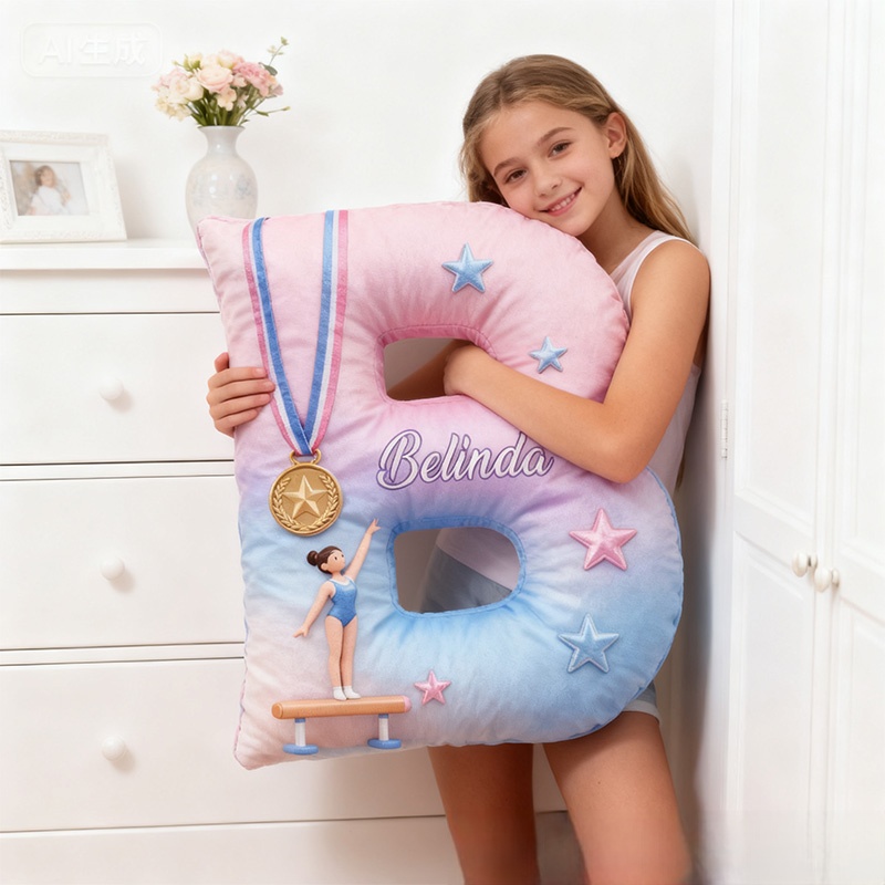 Personalized Graphic 3D Print You Are My Champion Gymnastic Alphabet Shaped Pillow for Gymnastic Lovers Initial Pillow Christmas Gift for Kids