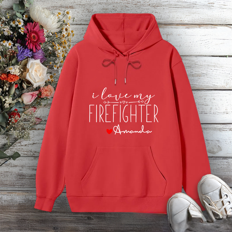 Personalized Hoodie I Love My Firefighter Heart and Script Design Gift for Firefighter Partners