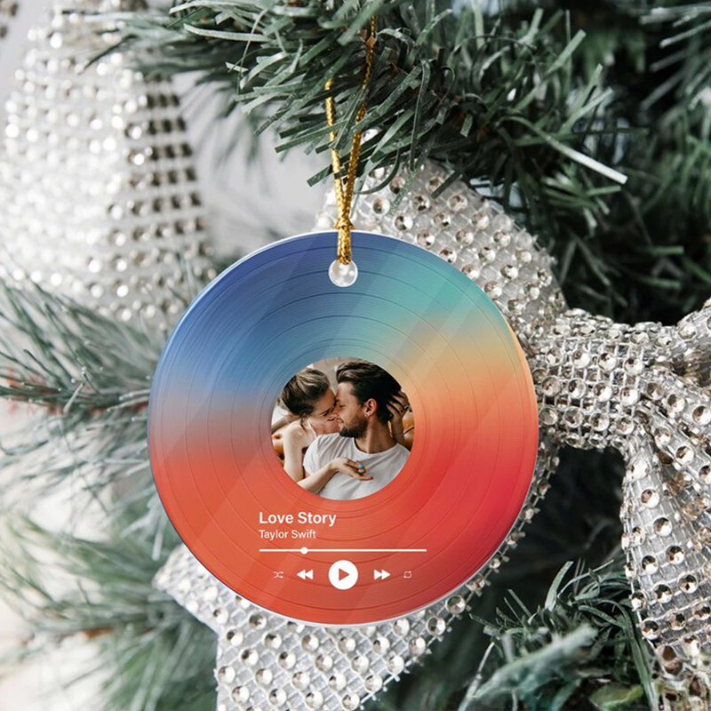 Personalized Vinyl Record Photo Ornament and Acrylic Song Plaque and Couples Christmas Ornament
