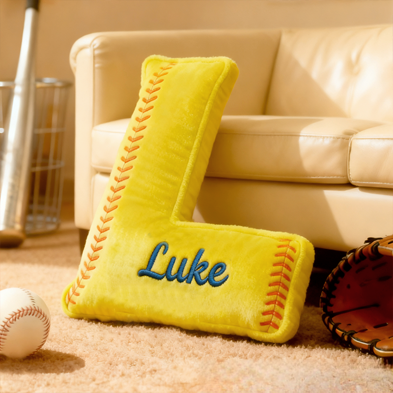 Personalized Softball Themed Letter Shaped Pillow with Custom Name