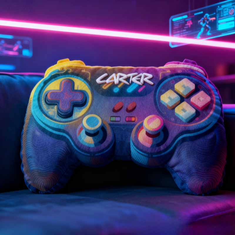 Personalized Neon-Style Game Controller Pillow Custom Gamer Lover Pillow Gift for Game Geek