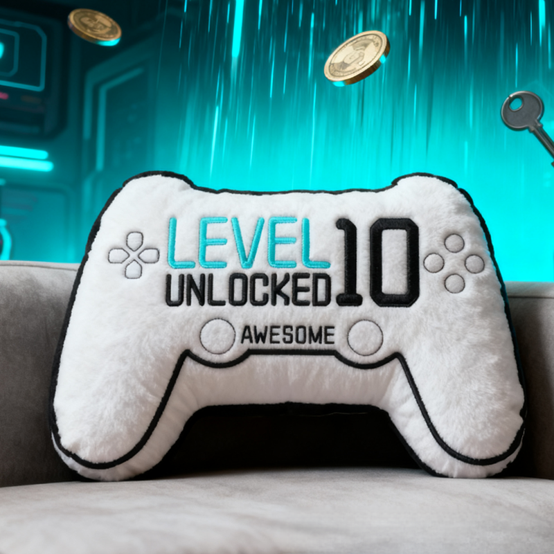 Personalized Level 10 Unlocked Awesome Gaming Controller Pillow Custom Gamer Lover Pillow Gift for Game Geek