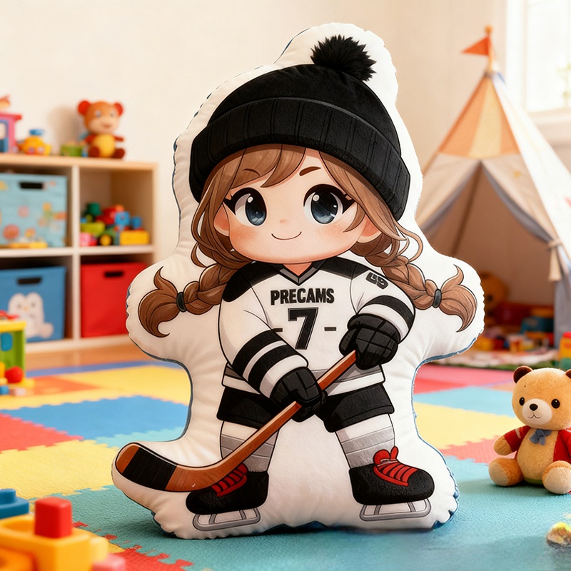 Personalized Cute Ice Hockey Pillow with Custom Details for Kids Girls and Boys