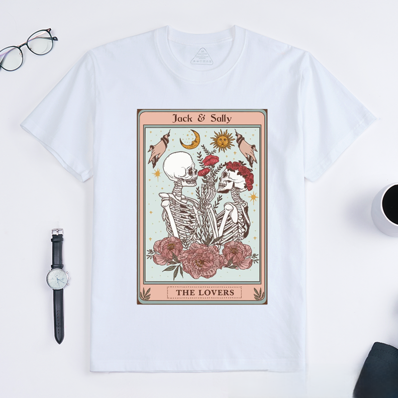 Personalized Tarot Lovers Classic T-Shirts the Lovers Skeleton Tarot Card T-shirts Gift for Lover