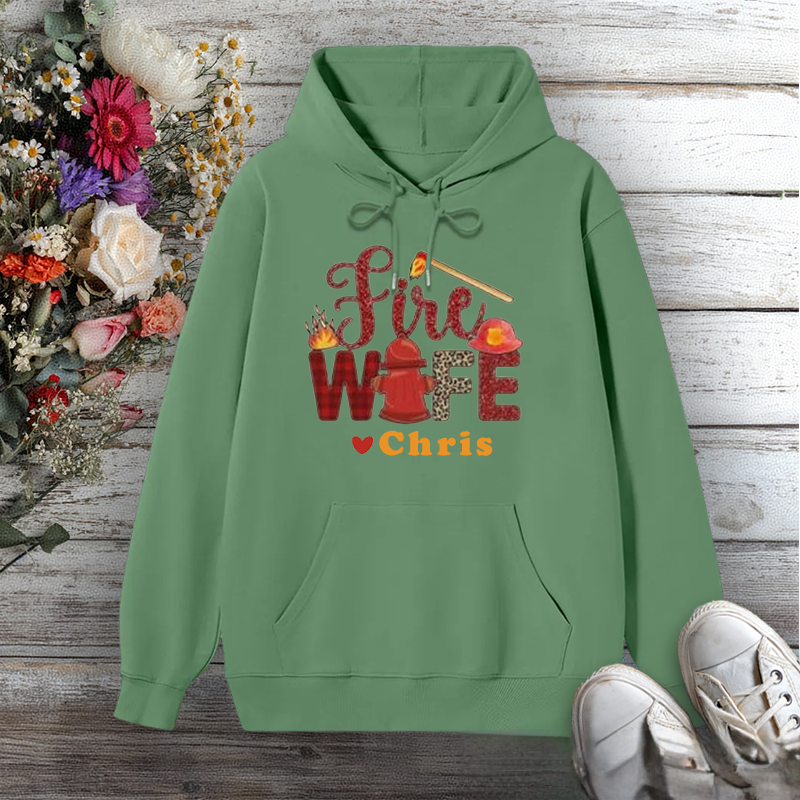 Personalized Fire Wife Hoodie with Fire Helmet Flame and Axe Design Gift for Firefighter Wives
