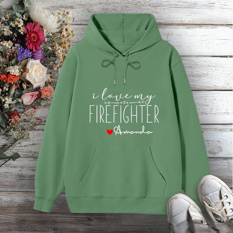 Personalized Hoodie I Love My Firefighter Heart and Script Design Gift for Firefighter Partners