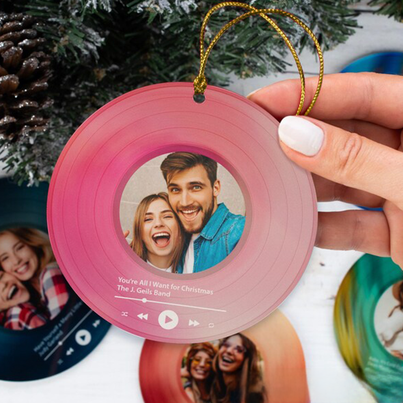 Personalized Song Photo Ornament and Couple Song Ornament and Vinyl Record Photo Ornament and Couple Song Photo Ornament Couples Gifts