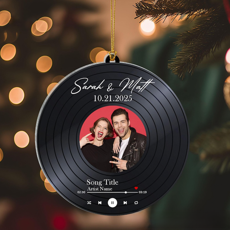 Personalized Acrylic Couple Song Ornament Couple Photo Ornament Christmas Tree Decoration Music Lover Gift