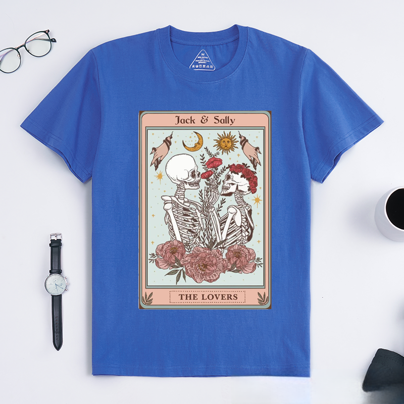 Personalized Tarot Lovers Classic T-Shirts the Lovers Skeleton Tarot Card T-shirts Gift for Lover