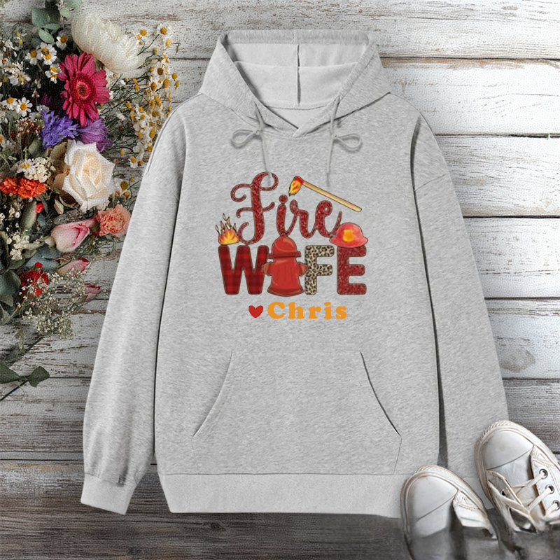 Personalized Fire Wife Hoodie with Fire Helmet Flame and Axe Design Gift for Firefighter Wives