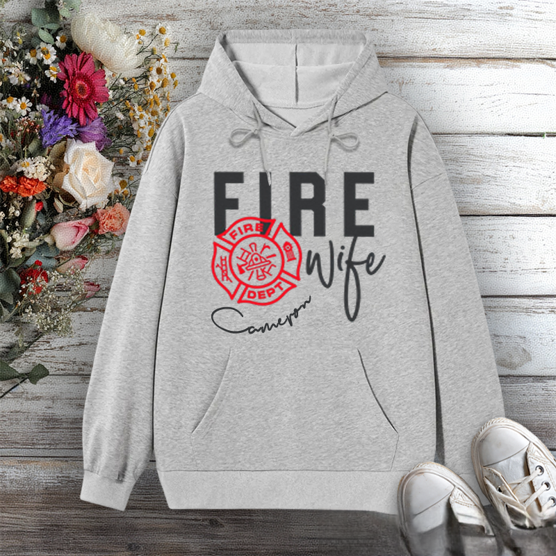 Personalized Hoodie Fire Wife Design with Fire Department Emblem Design Gift for Firefighter