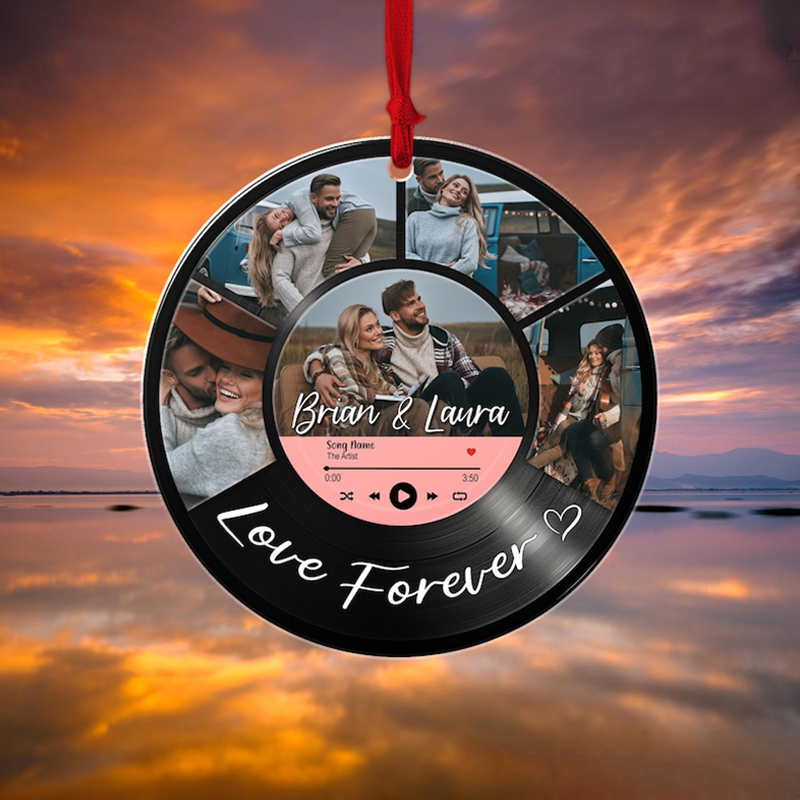 Personalized Vinyl Record Photo Ornament Custom Couple Picture Song Acrylic Ornament Vinyl Record Photo Ornament Music Lover Couple Gifts