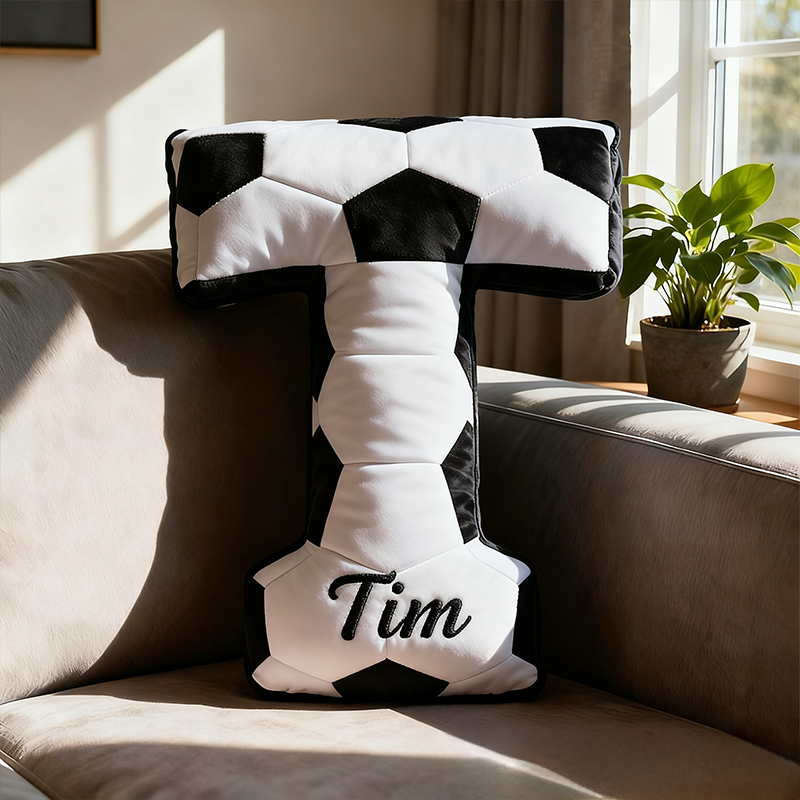Personalized Soccer Ball Letter Pillow with Custom Name Design