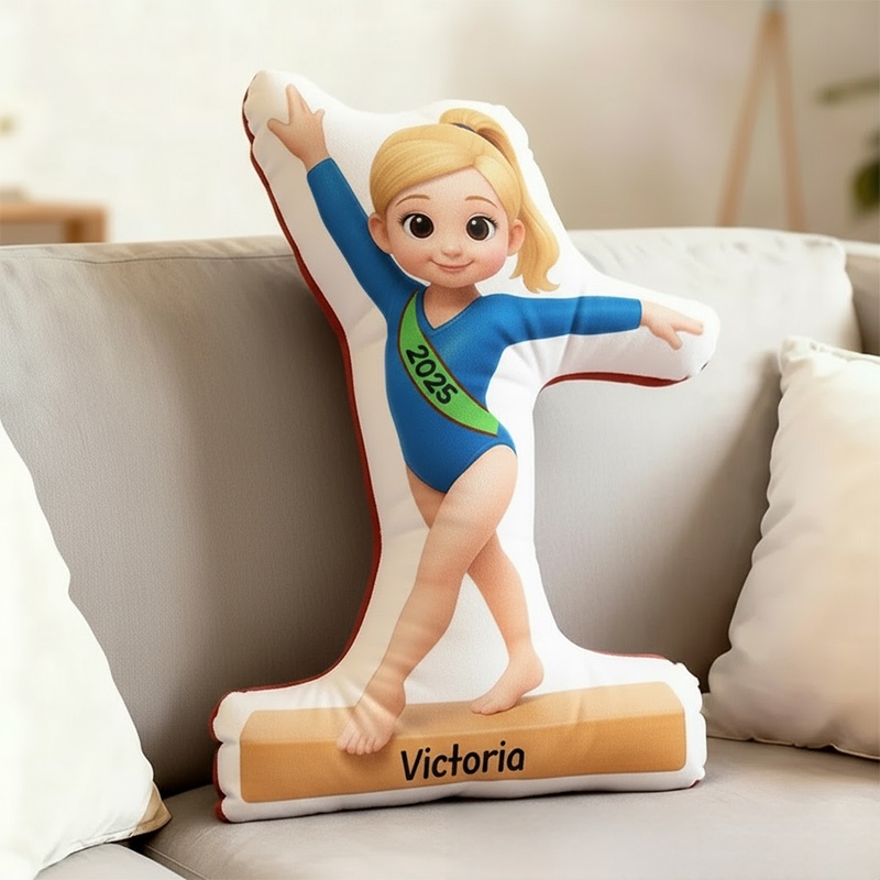 Personalized Gymnastic Girl Shaped Pillow for Gynamstic Lovers Initial Pillow Christmas Gift for Kids