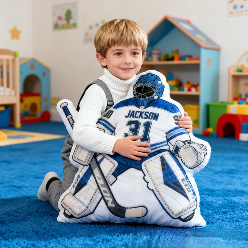 Personalized Ice Hockey Goalie-Shaped Pillow with Custom Name and Number for Ice Hockey Fans