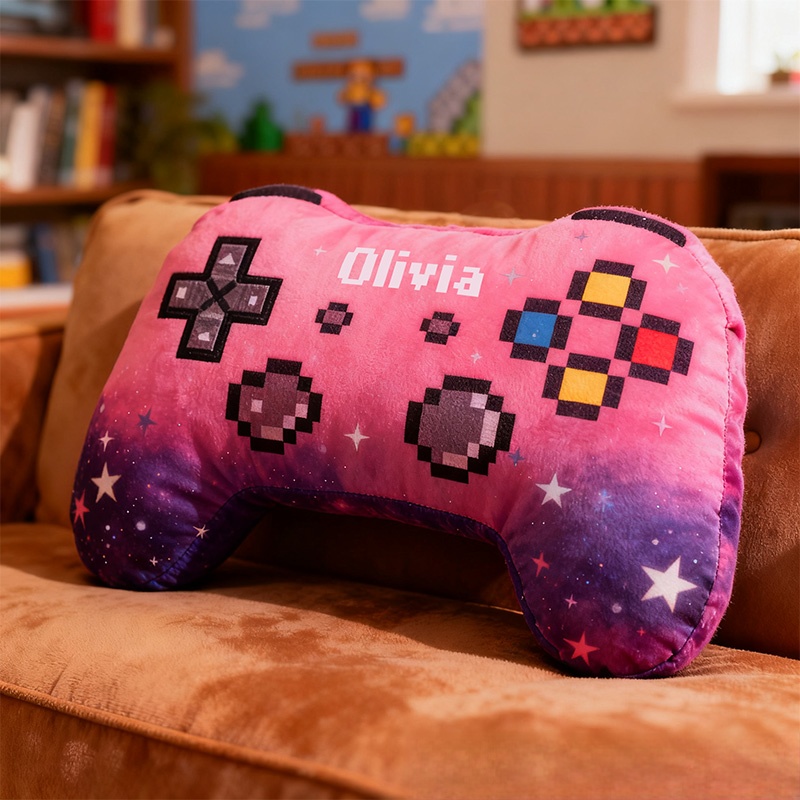 Personalized Graphic 3D Print Pixel Style Game Controller Shaped Pillow for Game Lovers Plush Pillow Christmas Gift for Kids