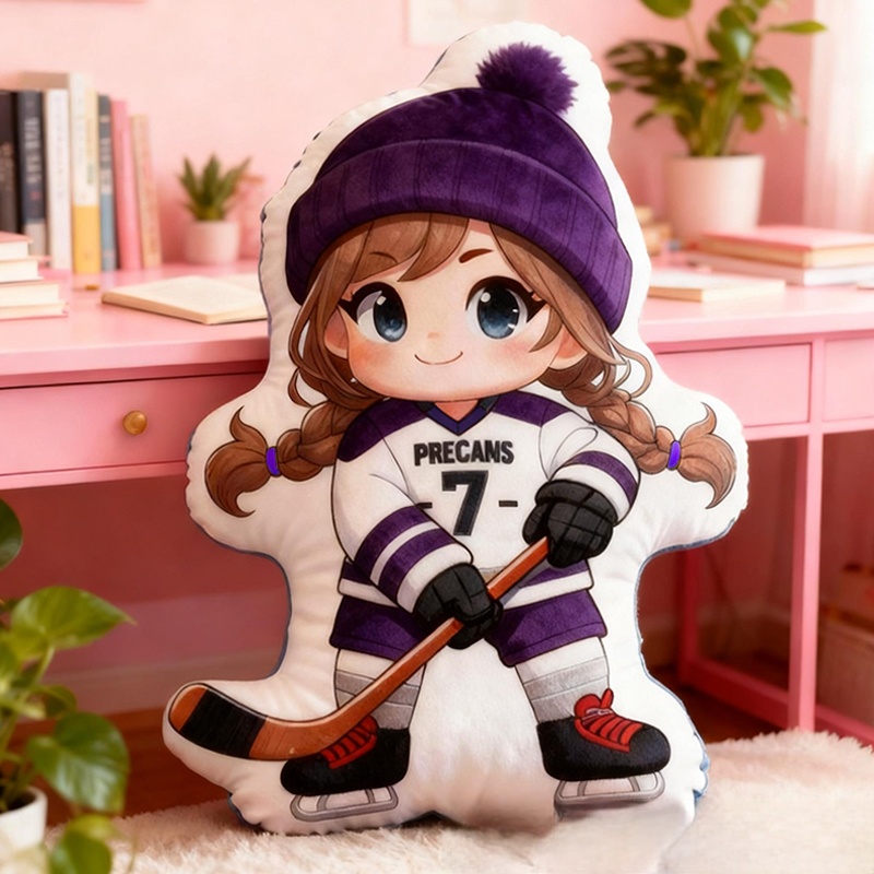Personalized Cute Ice Hockey Pillow with Custom Details for Kids Girls and Boys