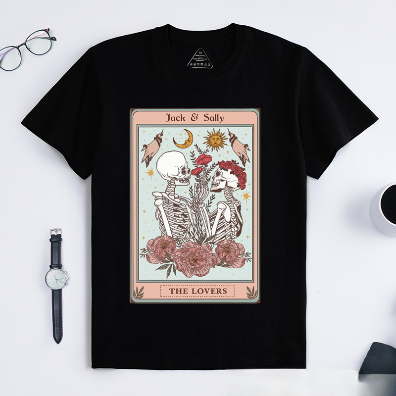 Personalized Tarot Lovers Classic T-Shirts the Lovers Skeleton Tarot Card T-shirts Gift for Lover