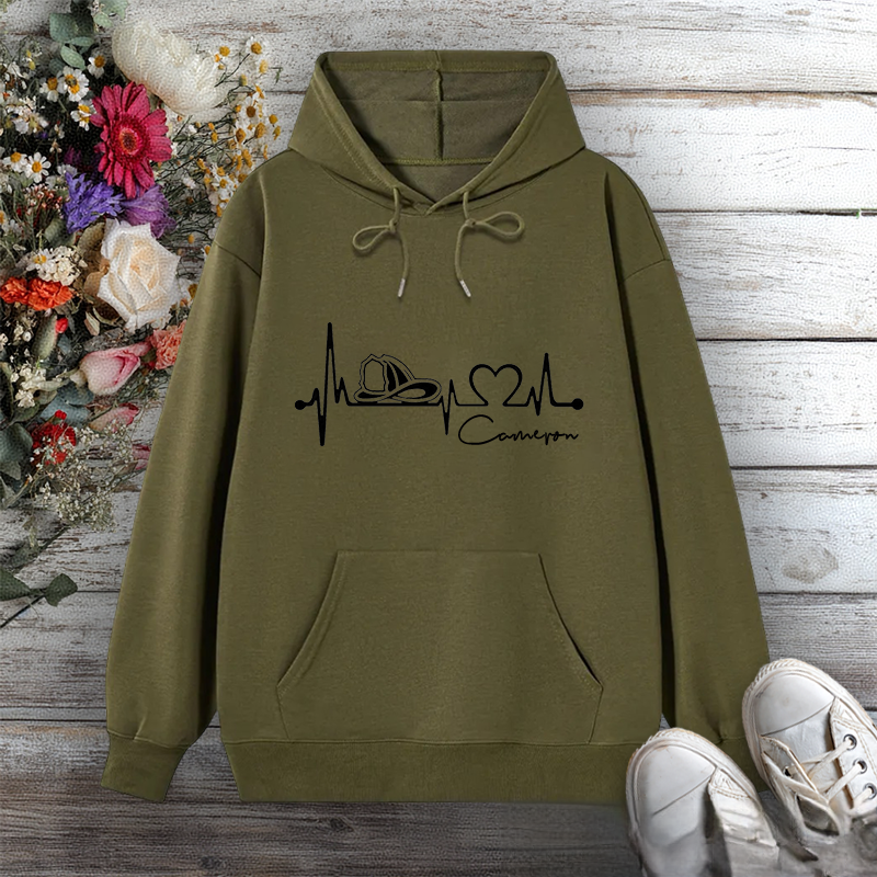 Personalized Hoodie Firefighter Heartbeat Line Design with Fire Helmet Gift for Firefighter