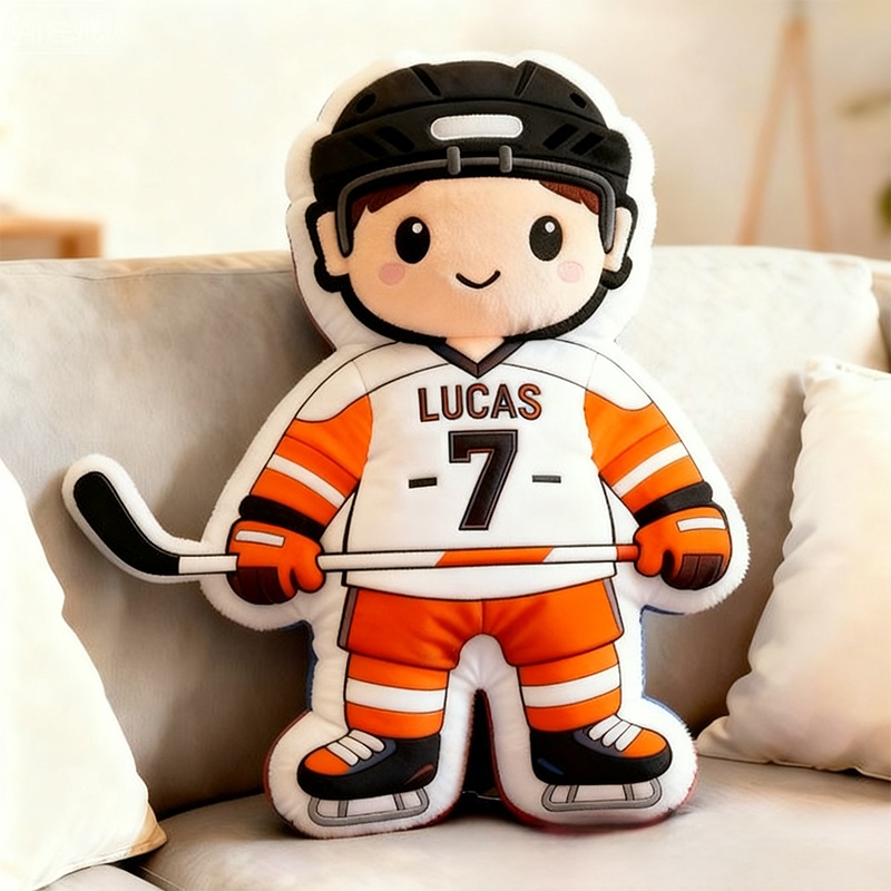 Personalized Cute Ice Hockey Themed Pillow with Custom Name and Jersey Number for Kids and Fans