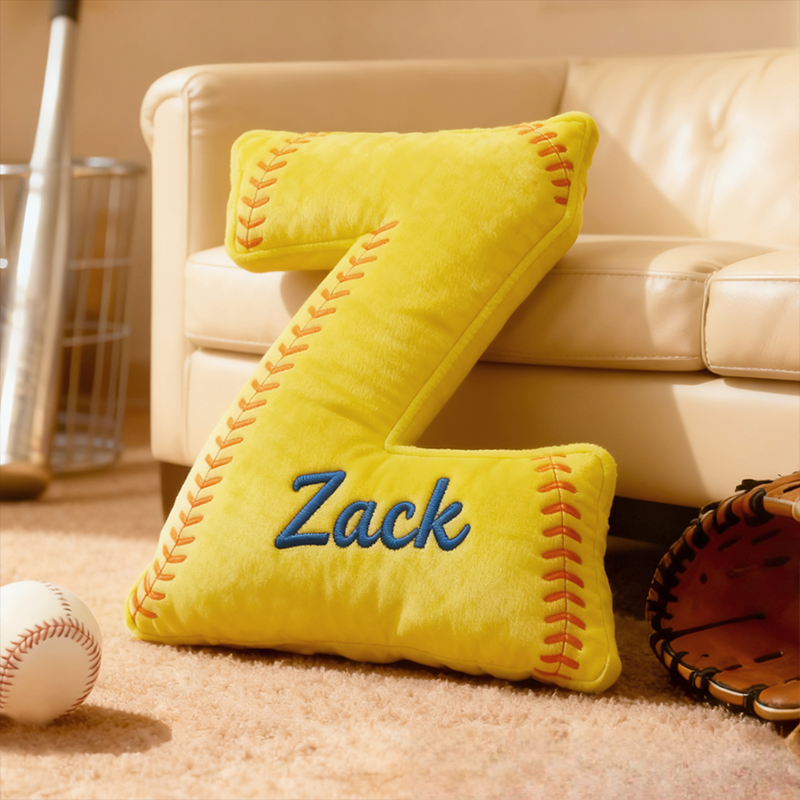 Personalized Softball Themed Letter Shaped Pillow with Custom Name
