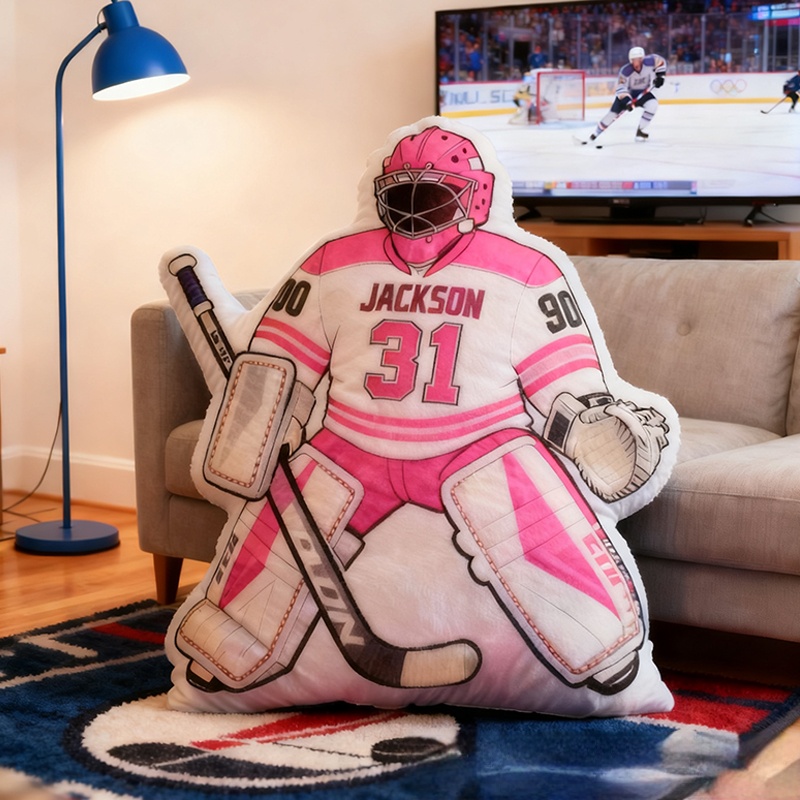 Personalized Ice Hockey Goalie-Shaped Pillow with Custom Name and Number for Ice Hockey Fans