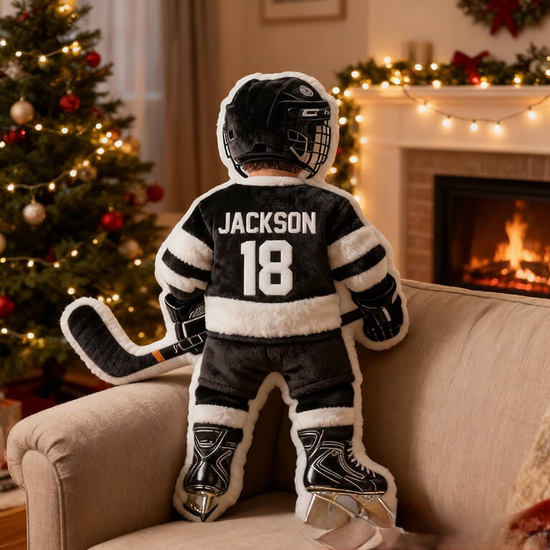 Personalized Graphic 3D Print Ice Hockey Player Pillow with Custom Name and Number Graphic 3D Print
