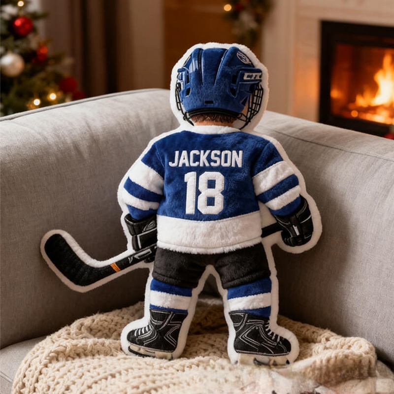 Personalized Graphic 3D Print Ice Hockey Player Pillow with Custom Name and Number Graphic 3D Print