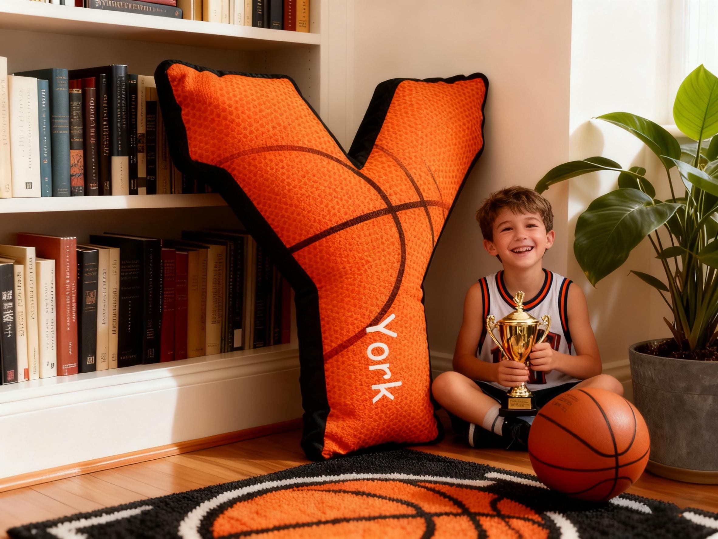 Personalized Initial Basketball Pillow with Custom Name For Basketball Lover Christmas Gifts