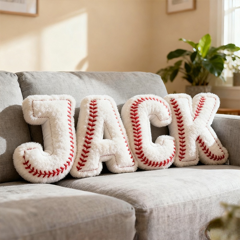 Personalized Soft Pillows Baseball Themed Letter Pillows Alphabet Pillows with Sporty Design Decorative Throw Pillow Perfect Gift for Baseball Fans and Kids