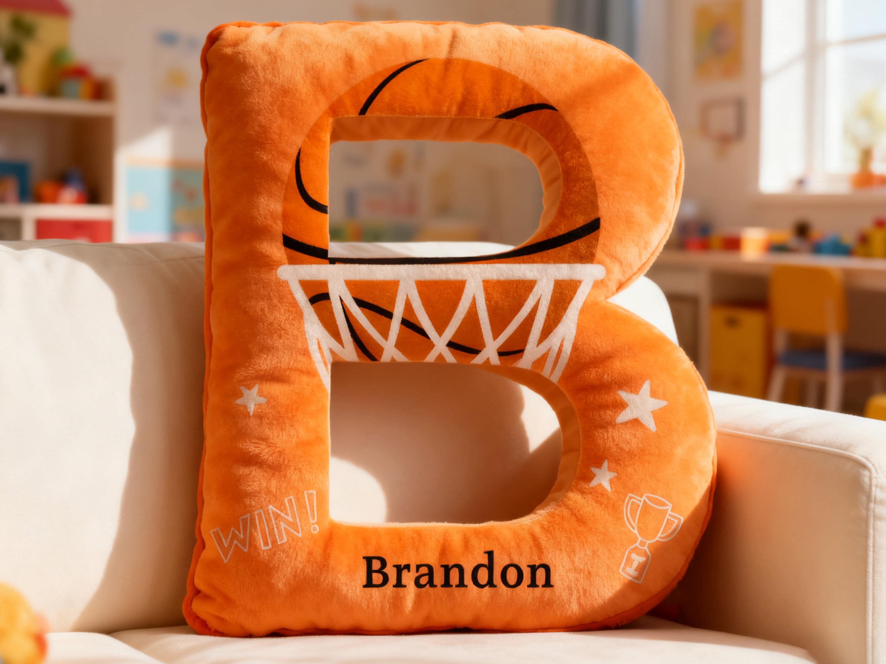 Personalized Initial Basketball Pillow,Custom Letter Shaped Decorations Pillow with Custom Name For Home Decor Gift