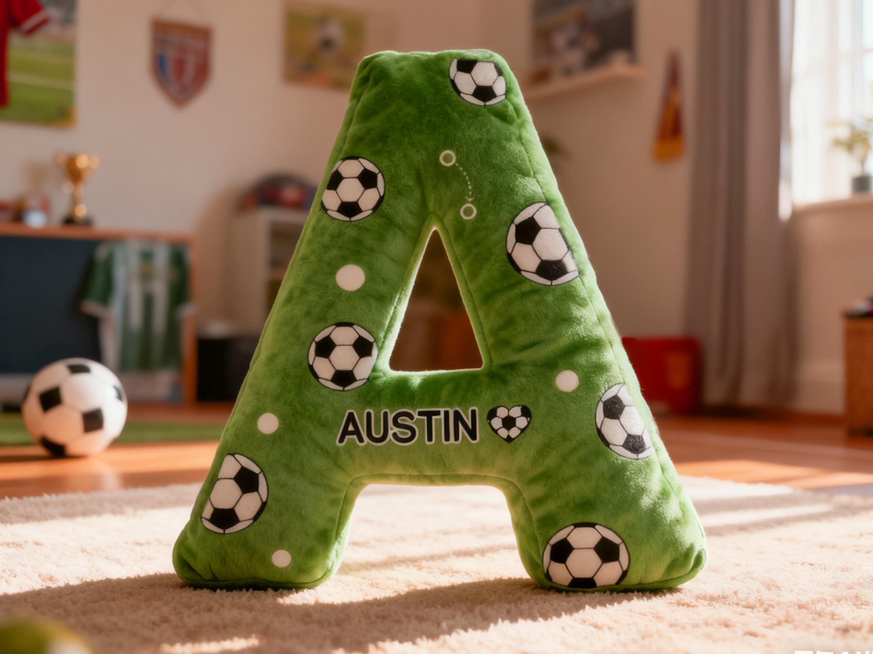 Personalized Soccer Letter Pillow,Custom Initial Pillow with name,Football Lover Fans Gift,Xmas Gift,2026 World Cup Gift for Soccer Players