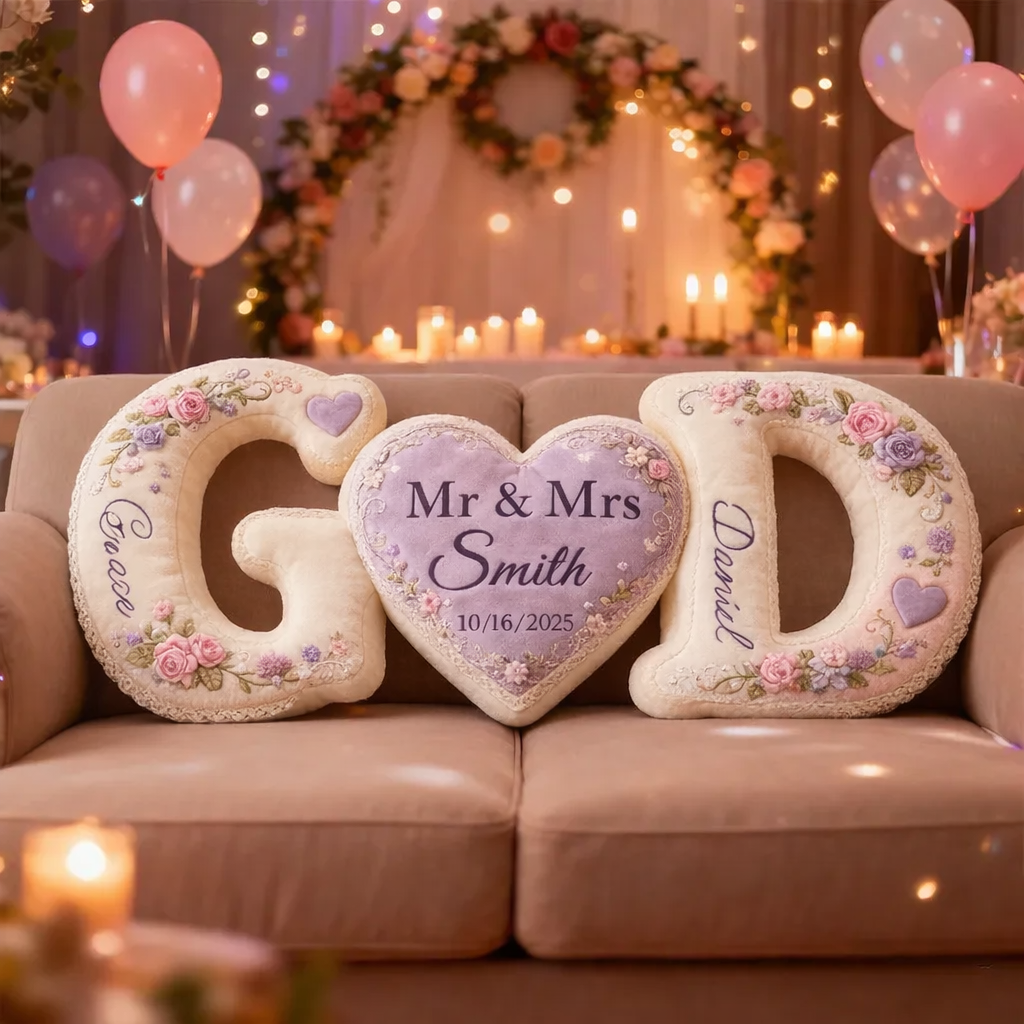 Personalized Couple Flower Pattern Design Pillow Sets with Anniversary Date for Valentine's Day Gifts