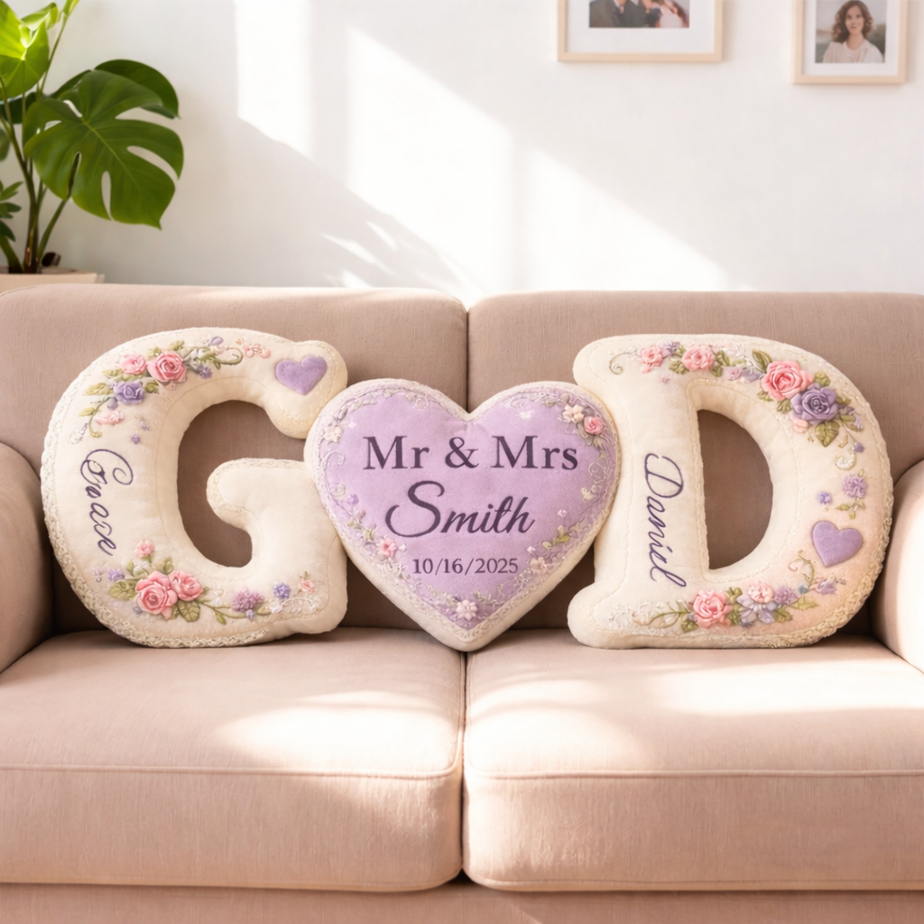 Personalized Couple Flower Pattern Design Pillow Sets with Anniversary Date for Valentine's Day Gifts