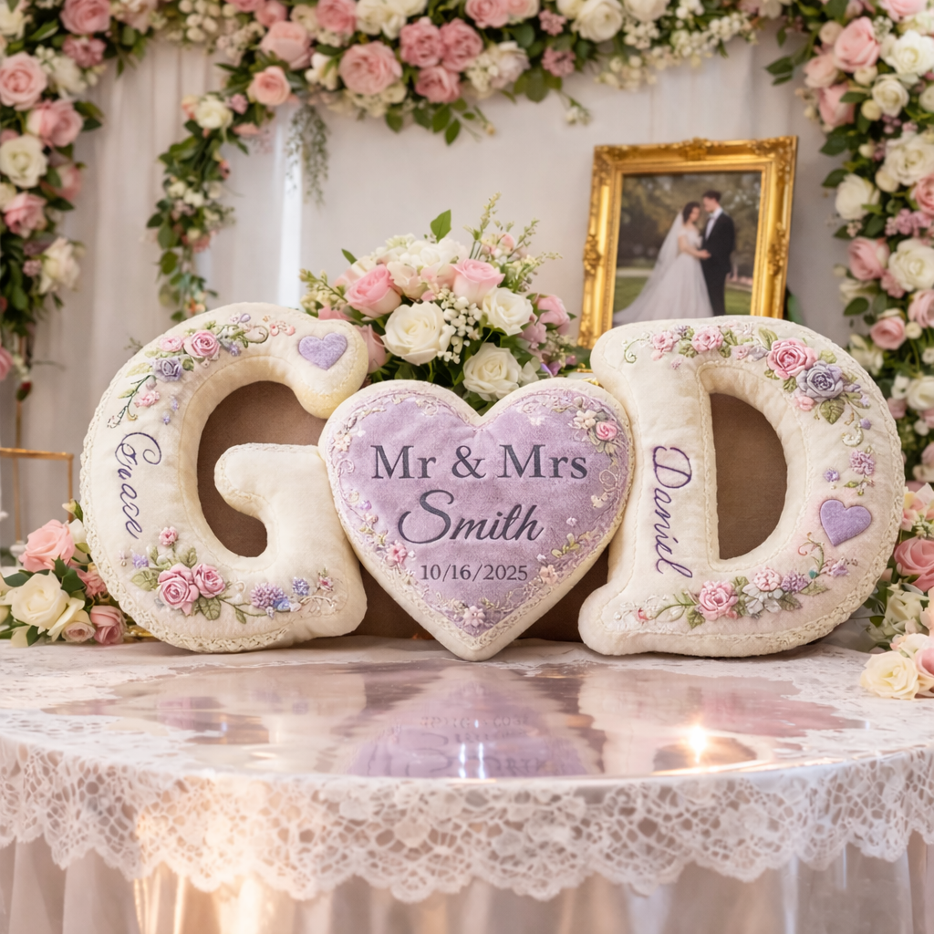 Personalized Couple Flower Pattern Design Pillow Sets with Anniversary Date for Valentine's Day Gifts