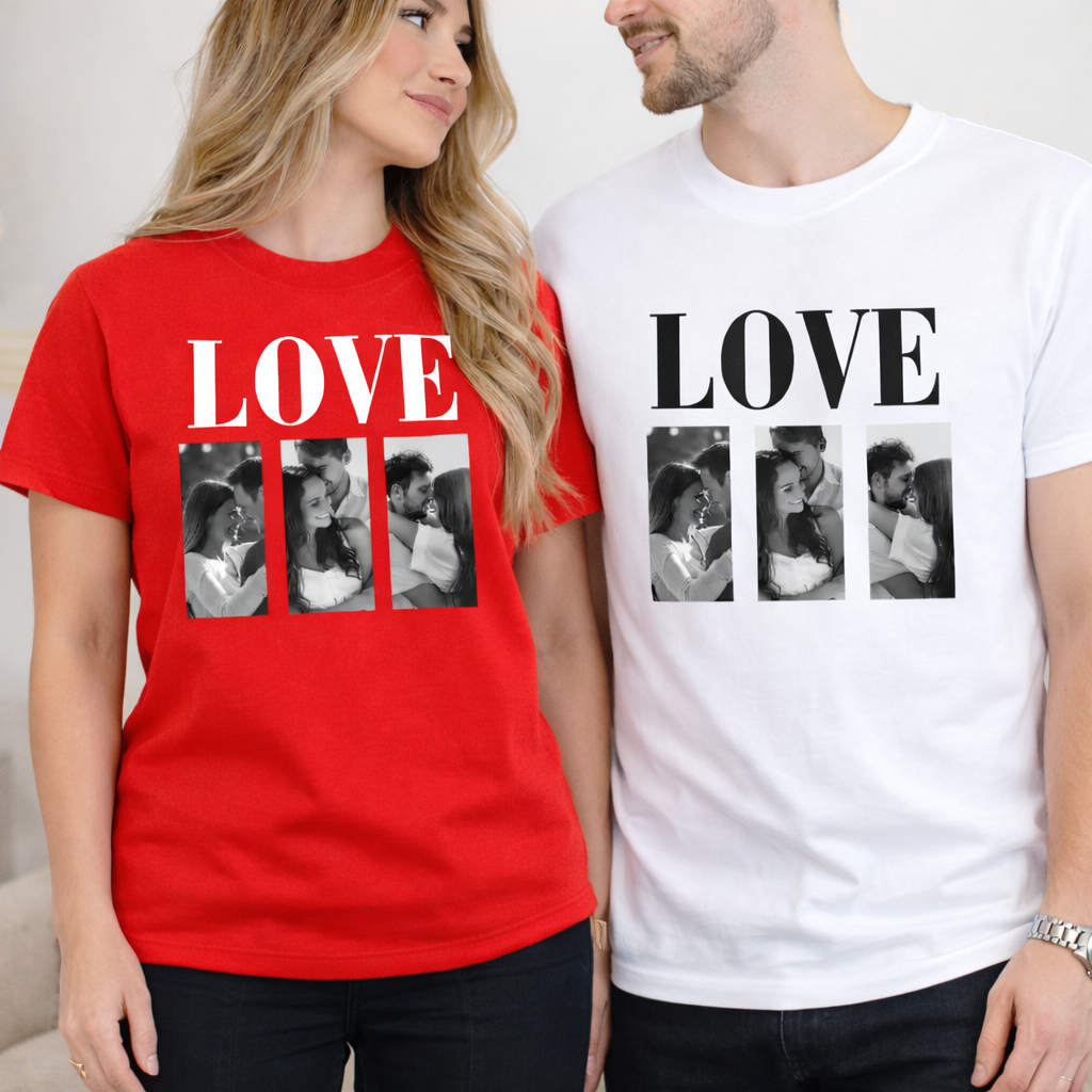 Personalized Valentine's Day Gift for Him Her, Custom Photo T-Shirt, Retro Love Tee, Custom Photo Collage Shirt, Boyfriend Girlfriend Gift