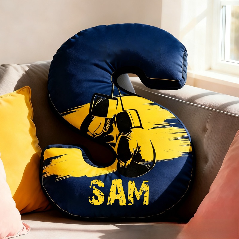 Personalized Letter Pillow Graphic 3D Print Multicolour Boxing Gloves Funny Letter Pillow Custom Name Pillow Comfortable Christmas Decor for Gym Lovers